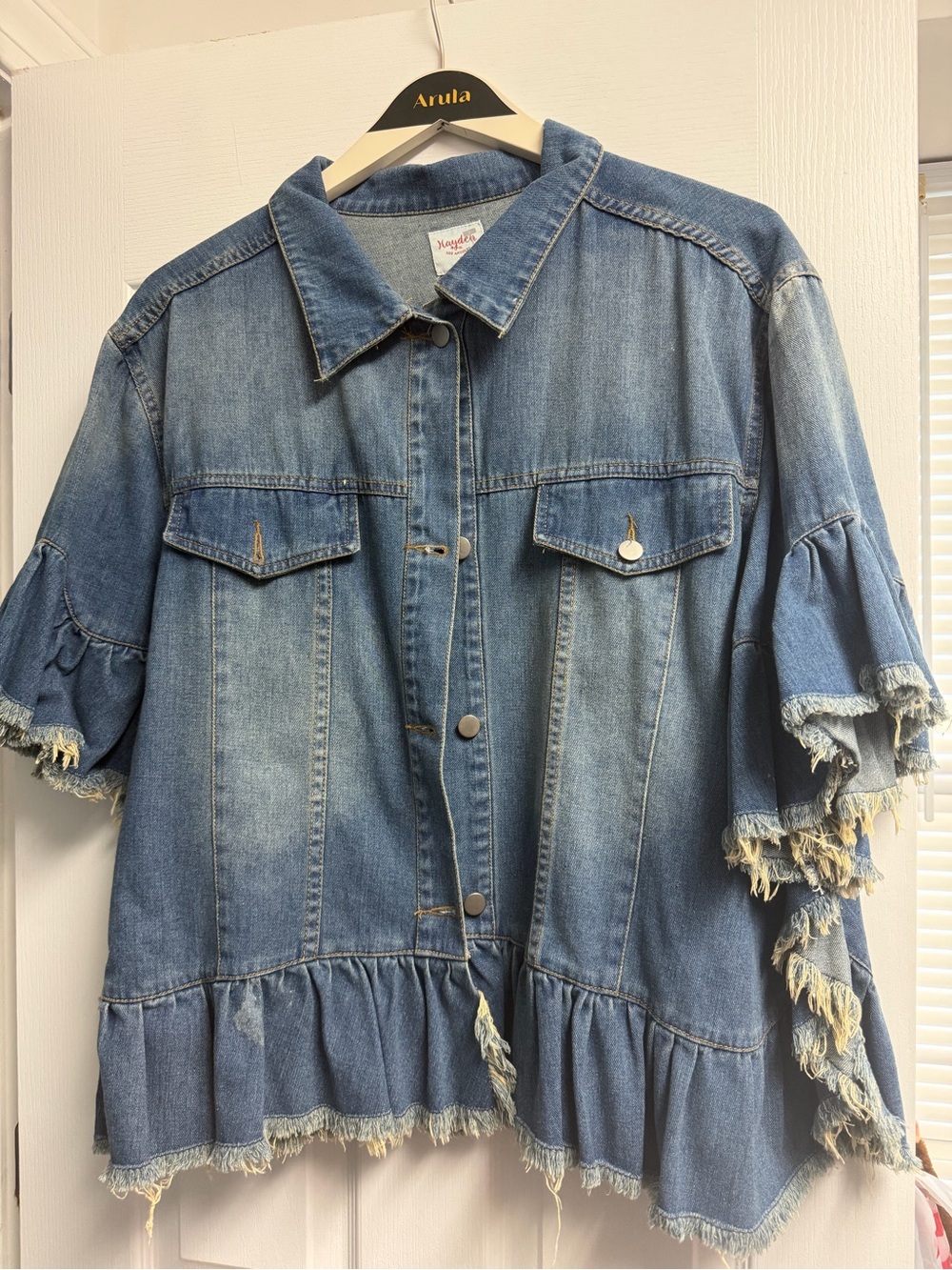 NWT Washed Blue Denim Ruffle Jacket